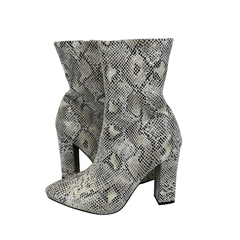 Azalea Wang Snakeskin Print Faux Leather Boots Pointed Toe Block Heel Size 6.5